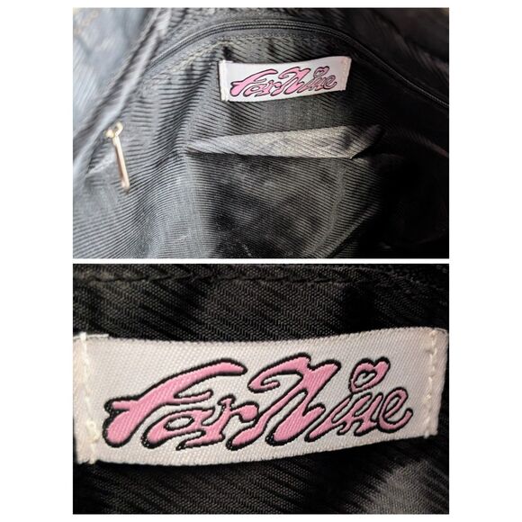 Far Nine Denim Cat Purse Tote Bag Floral Bee “LOVE” Studded Zipper - Picture 6 of 10